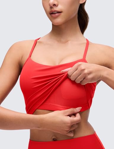 Image of CRZ YOGA Butterluxe Y Back Crop Tank Tops | Light Support, Removable Pads, Yoga, Extremely Soft, Scoop Neck, Spaghetti Straps, Longline Sports Bras for Women