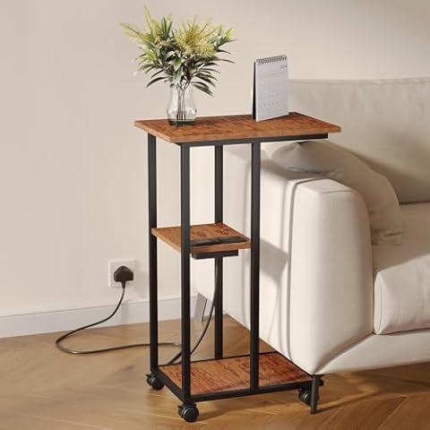Homsorout C Shaped End Table with USB Cover