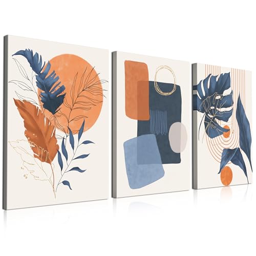 Boho wall art painting Set of 3, 12"x16" Mid Century