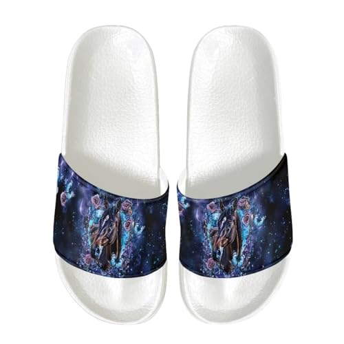 PAQGSREM Sandalias de punta abierta para mujer, de verano, antideslizantes, para playa, spa, Corazón y caballo floral, 44 EU