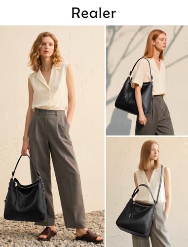 Image of Realer Hobo Crossbody Bags for Women Designer Faux Leather Hobo Handbags Retro Large Size Shoulder Bag Bucket Purse