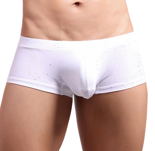 Men's Shiny Sequin Underwear U-Pouch Low Rise Stretchy Boxer Briefs Soft Comfortable Fashion Solid Color Casual Underpants White S