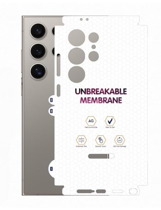 Image of NISHTECH Matte Finish Full Body Cover Back Protector Compatible with Samsung Galaxy S24 Ultra 5G | Unbreakable Membrane Scratch Guard Full Fit Protective, Case Friendly, (Back & Side) (Pack of 1)
