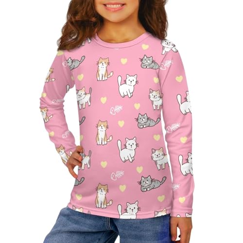 Image of Girls Long Sleeve Shirts Casual Crewneck Soft T-shirts for Girls 3-16 Years Old