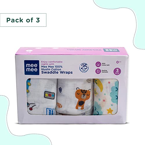 Image of Mee Mee 100% Cotton Muslin Swaddle Wrap for Newborn Baby (120 x 100 cm) | Ultra Soft, Breathable, Lightweight & Quick-Dry | Hypoallergenic Multi-Use Baby Blanket, Nursing Cover, Stroller Cover