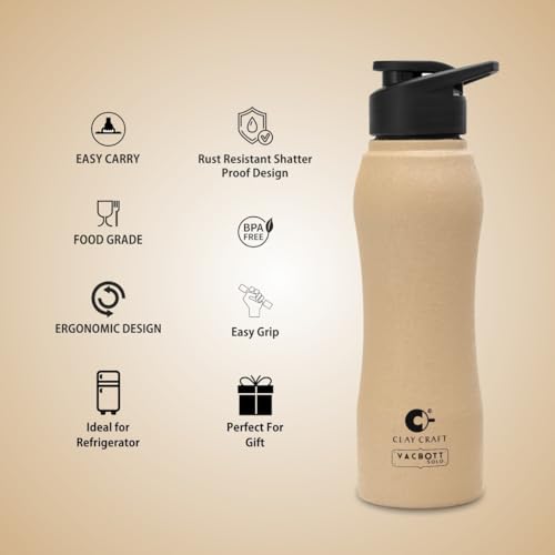 Image of Clay Craft Vacbott Neo Single Walled Non Insulated Water Bottle -1000 ml - 1 Piece (Beige)
