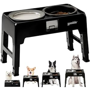 Elevated Dog Bowls, Slow Feeder Food Bowl & Large No-Spill Water Bowl 68oz with Water Collection, 4 Heights Adjustable to 13.4″ with Stand for Small Medium Large Dogs