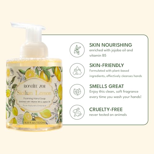 Image of ROMIIE ZOI Foaming Hand Soap, Sicilian Lemon, 500ml / 16.8fl.oz | With Gift Box, Gentle cleansing, nourishes skin without drying