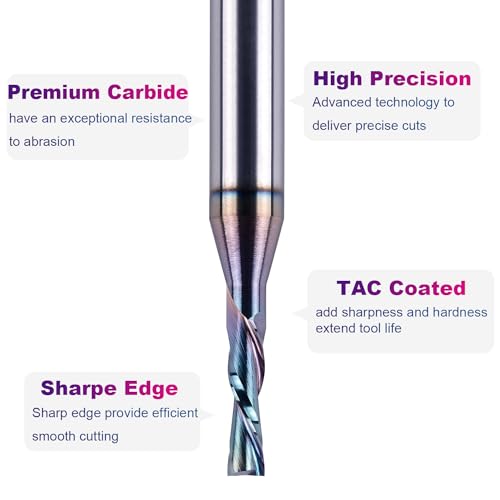Image of SpeTool 1 /8 Inch Downcut CNC Router Bits 1 /4 Inch Shank with Extra Long Life Coating, Carbide Spiral Down Cut End Mill Slot Cutting Router Bit for Woodworking
