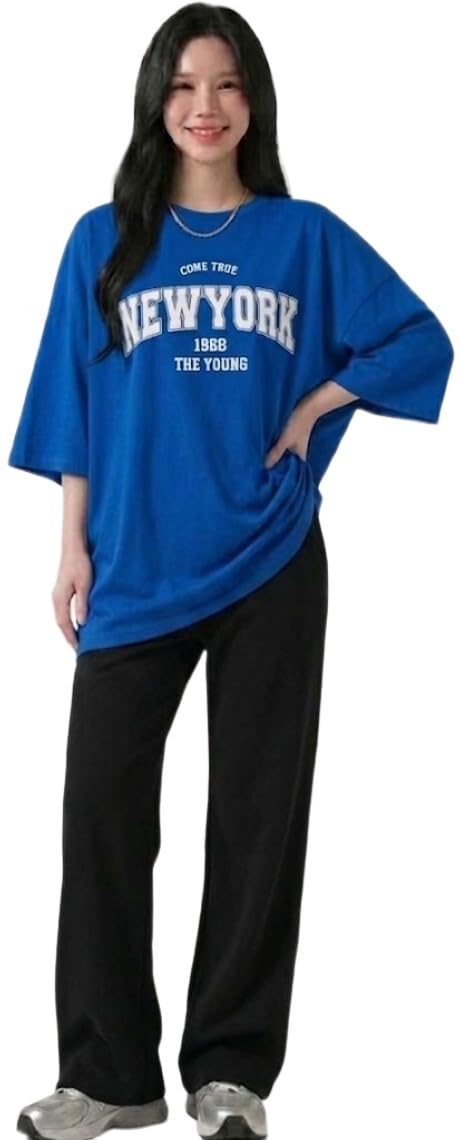 Women Oversized T-Shirt and Lower Set TrackSuit for Women | Oversize Baggy Loose Fit T-Shirt with Joggers Track Pants |Printed Oversize Top with Lower Combo Set-image-31