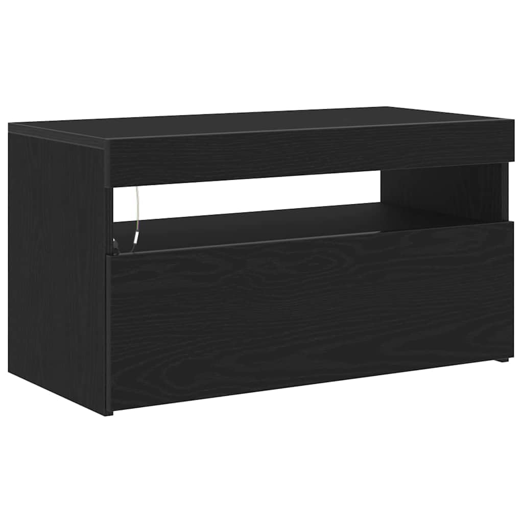 vidaXL TV Cabinet with LED Black Oak 75 x 35 x 40 cm Engineered Wood, Modern Rectangular Lowboard, Media Cabinet, Storage Unit for Living Room, Engineered Wood, Clean Line Design, Home Decor — image 1