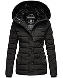 Navahoo Damen Winter Steppjacke mit Kapuze und Fellkragen B846 [B846-Schwarz-Gr.L]