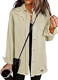 Dokotoo Womens Button Down Shirts Denim Jacket Winter Oversize Vintage Fall Long Sleeve Denim Shirt Boyfriend Shacket Jackets Distressed Fray Hem Tassels Trucker Jackets Coats Outwear Apricot S