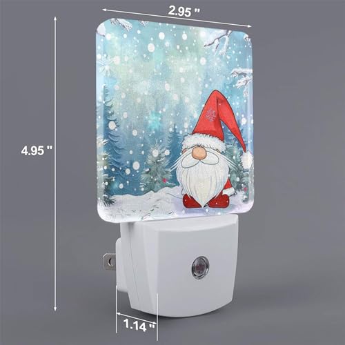 Image of Christmas Gnomes Snowfall LED Plug-in Night Lamp 2 Piece Set, Auto Sensor Nightlights Set of 2 for Bedroom Bathroom Stairs