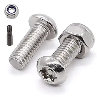 Glvaner (30 Sets) M6 x 12mm Button Torx Head Tamper Proof Security Torx Head Machine Screws with M6 Locknuts and a Free Torx Drive Bit Stainless Steel 304 (18-8) Full Thread