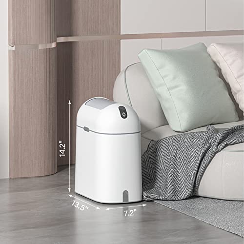Elpheco Motion Sensor Bathroom Trash Can, 2.5 Gallon Waterproof Trash Bin With Butterfly Lid, Bathroom Waste Basket Garbage Bin For Bedroom Kitchen And Office Use, White With Grey Button #TOP2