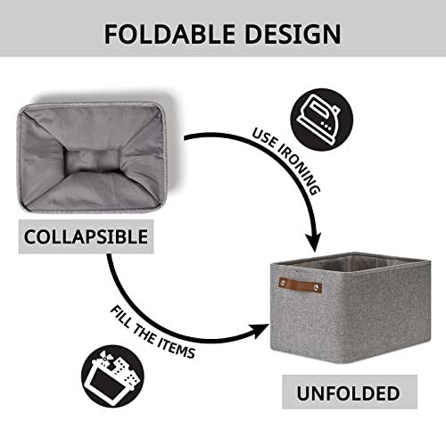 Image of DULLEMELO Storage Baskets for Shelves, Fabric Collapsible Rectangular Storage Bins for Shelves, Closets, Nursery, Home, Office, Empty Gift Baskets (4-Pack, Grey)