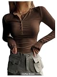 Women's Twill Button Sleeve T-Shirt (بني, One Size Fit All)