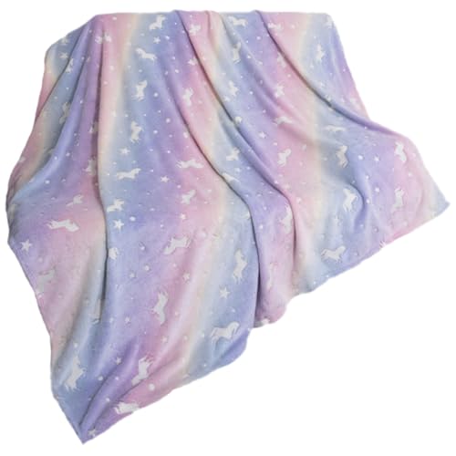 CLISPEED Manta Grande de Felpa Adultos Manta Luminosa Unicornio Efecto Fosforescente y Cálida de 1.5x2.0 M Adecuado para Invierno y Descanso en Hogar y Oficina