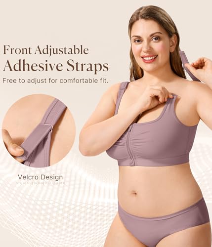 Image of BRABIC Wireless Zip Front Closure Bras for Women No Underwire Full Coverage Comfort Everyday Post Surgery Compression Bra