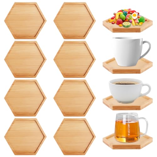 LOLYSIC 16 Stück Bambus Untersetzer, Mosaik Untersetzer Bastelset, Leere Bodenschalen Hexagon für Bastelarbeiten, Untersetzer für Pflanzen, Trinkbecher, Kerzen, DIY-Mosaikbedarf (12 × 10,5 cm)