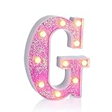 Foaky LED Letter Lights Sign Light Up Pink Letters Glitter Alphabet Letter Sign for Night Light Wedd