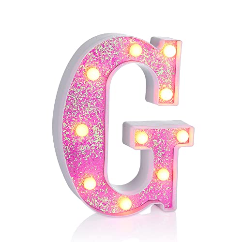 Foaky Led Letter Lights Sign Light Up Pink Letters Glitter Alphabet Letter Sign For Night Light Wedding/Birthday Party Battery Powered Christmas Lamp Girls Gifts Home Bar Decoration（G） #TOP5