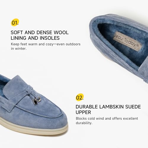 Image of BEAU TODAY Suede Loafers Flats for Women, Women's Slip On Penny Loafers, Leather Driving Comfortable Dress Ladies Loafers Casual Office Work Shoes