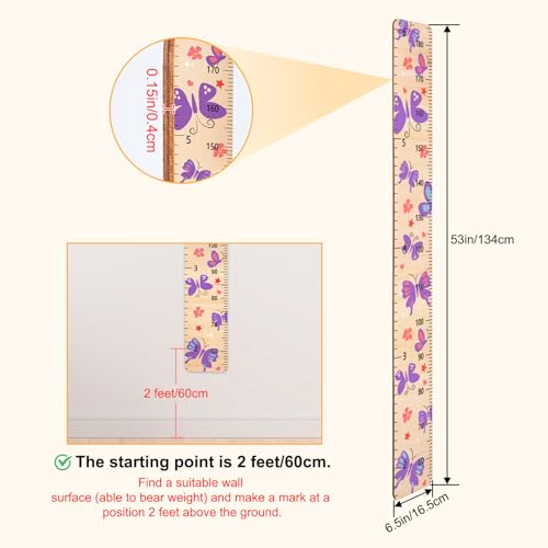 Basumee Wood Growth Chart for Kids Room Decor Height Measurement Growth Chart for Wall Cute Height Chart Ruler Boys and Girls Baby Nursery Bathroom Bedroom Room Playroom Decor, Butterfly - Thumbnail 6