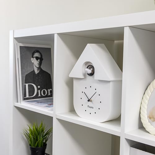 Reloj de pared cucú analógico con péndulo Fisura blanco miniatura 5