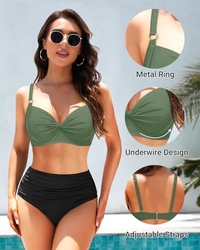 Image of Aqua Eve Women Underwire Bikini Top - Push Up Swimsuit Top Bra Padded Bathing Suit 2026 Twist Front Swimwear