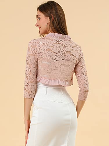 Image of Allegra K Women's Elegant Lace Cardigan Ruffle Collar Crop 3 /4 Sleeve Sheer Bolero Floral Lace Shrug Top