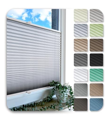 Rollmayer Plissee nach maß, Plissee mit Bohren 14 Farben 3 Profilfarben,Höhe 50-149 cm, Breite: 25cm-120cm, Plisseerollo Faltrollo Sichtschutz und Sonnenschutz für Fenster und Tür
