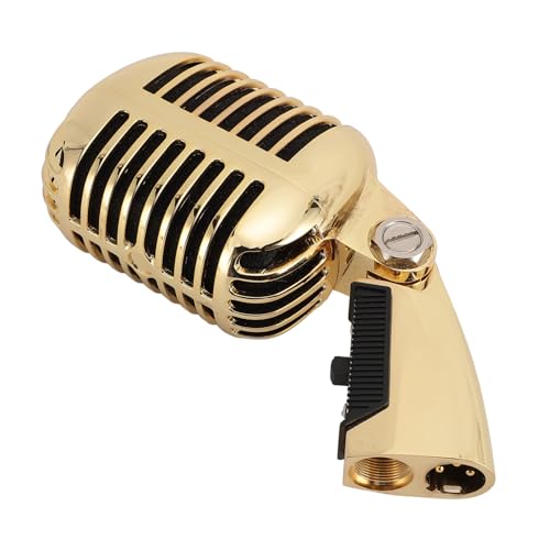 YUEHISY Classic Retro Microphone, Vintage Dynamic Microphone, Zinc Alloy Self Tensioning Rotating Rack, Unidirectional Cardioid Mic, Universal Stand Compatible (Golden)