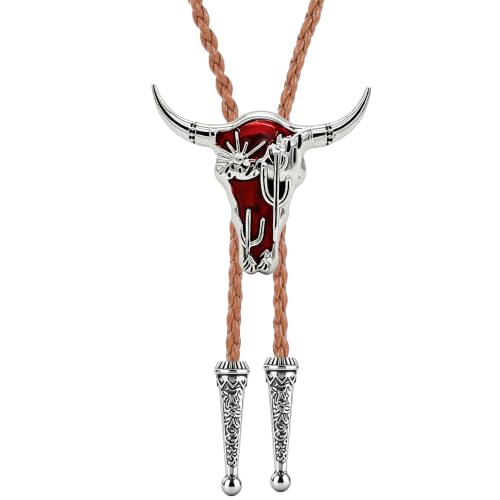 Image of Jeilwiy Bolo Tie for Men Western Cowboy Tie Necklace Gold Bolo Tie Leather Necktie Halloween Tie Accessories for Women