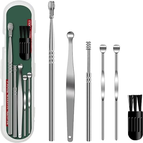 E-COSMOS Ear Wax Cleaner – Resuable Ear Cleaner Tool Set with Storage Box – Ear Wax Remover Tool Kit with Ear Curette Cleaner and Spring Ear Buds Cleaner – 6 Pc, (EarCleaner6Pcs)
