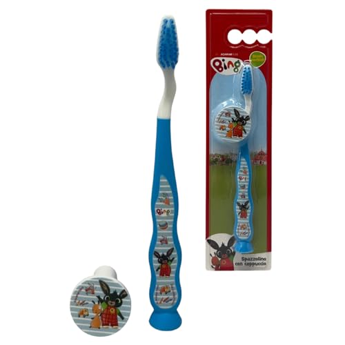 Spazzolino da denti Bing spazzolino manuale per bambini con cappuccio setole morbide manico antiscivolo (Azzurro)