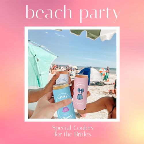 Image of Last Toast On The Coast Bachelorette Can Coolers - 12 Pack Beach Bach Party Skinny Drink Sleeves, Funny Bridesmaids Beer Cozy Bulk Gifts