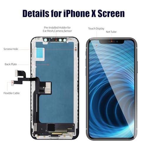 Mrr.Omw For Iphone X Screen Replacement 5.8 Inch Cof Fhd Display 3D Touch Digitizer With Waterproof Adhesive + Tempered Glass + Repair Kit For Model A1865 thumb #1