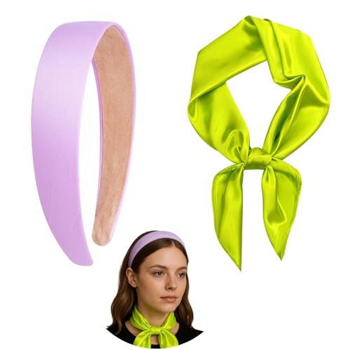 Purple Headband and Green Scarf Fashion Scarf Combo for Halloween Theme Parties and Daily Wear