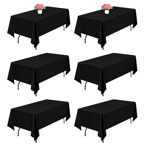 Lumaycens Confezione da 6 tovaglie in poliestere nero, 152 x 250 cm per tovaglia rettangolare da 1,8 m, lavabili e riutilizzabili, resistenti alle macchie e alle pieghe, per matrimoni, feste,