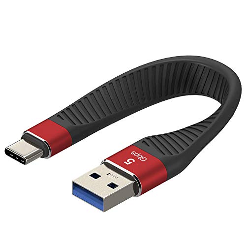 Kurzes USB C auf USB A Kabel, mytysun USB C Kurzes Kabel Schnellladekabel FPC Flaches Design Kompatibel mit Samsung Galaxy S10+ S9, Note 9 8, Google Pixel, Moto Z3, Power Bank (rot) Cover