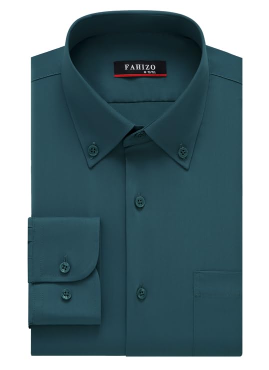 FAHIZO Herenhemd, regular fit, eenkleurig, met lange mouwen, met borstzak, casual, zakelijk en formeel buttondown hemd voor kantoor., teal, XXL