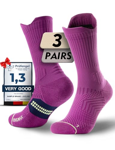 Juclise Bamboo Viscose Compression Running Crew Socks, Coolmax Moisture-Wicking Anti-Blister