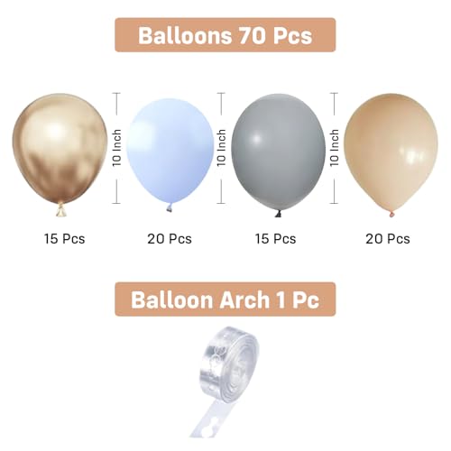 Image of Party Propz Golden Balloon Decoration Item - Set of 71 Pcs Golden, Blue Grey Nude Balloons for Decoration, Latex Balloons with Balloon Arch Strip for Birthday Party, Baby Shower (Latex)