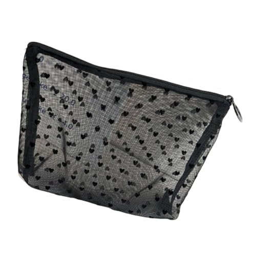 大容量シアーオーガナイザーバッグ メイクアップ 洗面用品 旅行オーガナイザー 丈夫なフロックネットデザイン 収納ポーチ ポータブル クリア 文房具オーガナイザー, ブラック///ホワイト, One Size