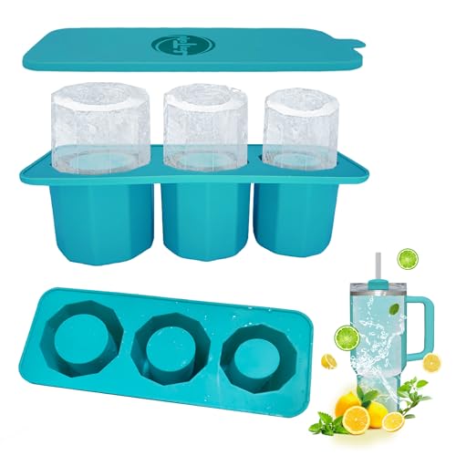 SanTaNu Ice Cube Tray for Freezer with Lid and Bin, Decagonal Rectangular Ice Cube Mold for Chilling Beer Cocktails Coffee and Milk Tea, Green, YH6060