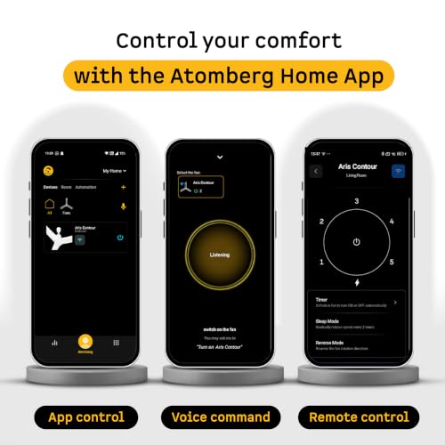 Image of atomberg Aris Contour Smart 1200mm Voice Controlled BLDC Ceiling Fan with Remote |BEE 5 star| Best-in-class Air Flow |Silent Operation| Designer Fan | Free Installation | 5 Year Warranty | Smokewood