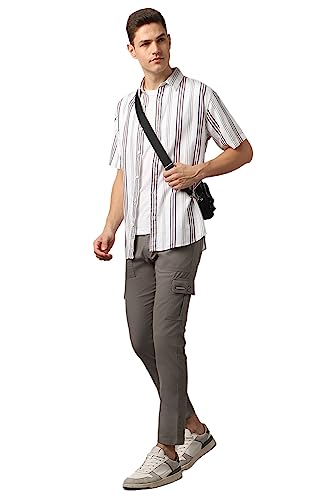 Image of Hubberholme Men's Regular Fit Cotton Trousers with Patch Pockets, Ankle Length Button Closure Cargo Chinos