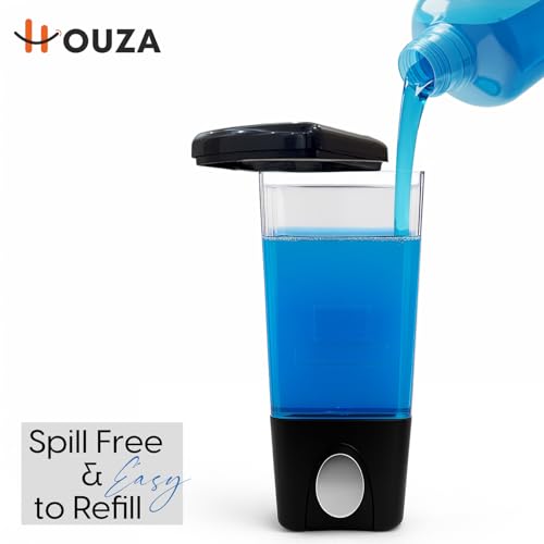Image of HOUZA Wall Mounted Liquid Soap Dispenser for Wash Basin & Kitchen Sink | Refillable Shampoo, Conditioner, Sanitizer, Hand Wash Dispenser Bottles | Transparent Liquid Level Indicator (400 ML, Black)